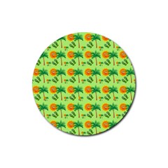 Holiday Tropical Smiley Face Palm Rubber Coaster (round)  by Pakrebo