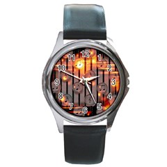 Music Notes Sound Musical Audio Round Metal Watch by Mariart