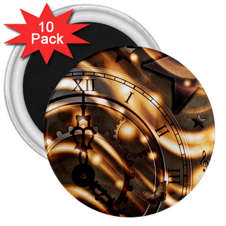 Time Clock Star Hour Day Night 3  Magnets (10 pack) 
