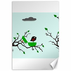 Birds Tree Animal Black Tree Green Canvas 12  X 18 