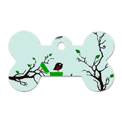 Birds Tree Animal Black Tree Green Dog Tag Bone (two Sides)