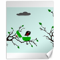 Birds Tree Animal Black Tree Green Canvas 11  X 14 