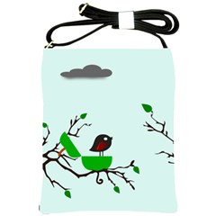 Birds Tree Animal Black Tree Green Shoulder Sling Bag by Alisyart