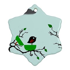 Birds Tree Animal Black Tree Green Snowflake Ornament (two Sides) by Alisyart