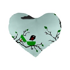 Birds Tree Animal Black Tree Green Standard 16  Premium Flano Heart Shape Cushions by Alisyart