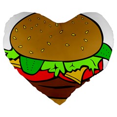 Hamburger Cheeseburger Fast Food Large 19  Premium Flano Heart Shape Cushions