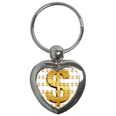 Dollar Money Gold Finance Sign Key Chains (heart)  by Mariart