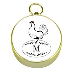 Black Stencil Hen Monogram Gold Compass by WayfarerApothecary