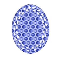 Hexagonal Pattern Unidirectional Blue Oval Filigree Ornament (two Sides)