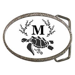 Black Tribal Sea Turtle Monogram Belt Buckle (oval)