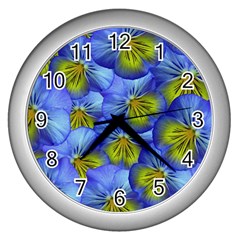 Flowers Pansy Background Purple Wall Clock (silver) by Mariart