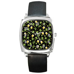 St Patricks Day Pattern Square Metal Watch by Valentinaart