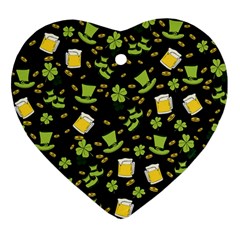 St Patricks Day Pattern Heart Ornament (two Sides) by Valentinaart