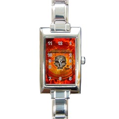 Awesome Skull With Celtic Knot With Fire On The Background Rectangle Italian Charm Watch by FantasyWorld7