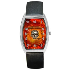 Awesome Skull With Celtic Knot With Fire On The Background Barrel Style Metal Watch by FantasyWorld7