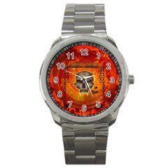 Awesome Skull With Celtic Knot With Fire On The Background Sport Metal Watch by FantasyWorld7