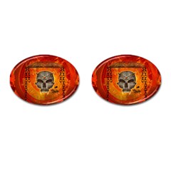 Awesome Skull With Celtic Knot With Fire On The Background Cufflinks (oval) by FantasyWorld7