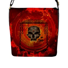 Awesome Skull With Celtic Knot With Fire On The Background Flap Closure Messenger Bag (l) by FantasyWorld7