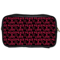 Peace And Love Typographic Print Pattern Toiletries Bag (two Sides) by dflcprintsclothing