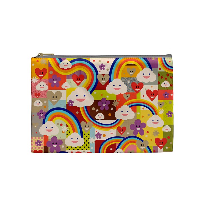 Rainbow Vintage Retro Style Kids Rainbow Vintage Retro Style Kid funny Pattern with 80s clouds Cosmetic Bag (Medium)