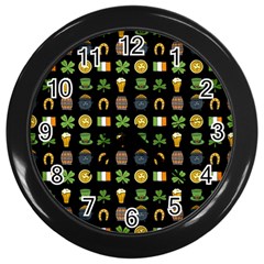 St Patricks Day Pattern Wall Clock (black) by Valentinaart