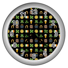 St Patricks Day Pattern Wall Clock (silver) by Valentinaart