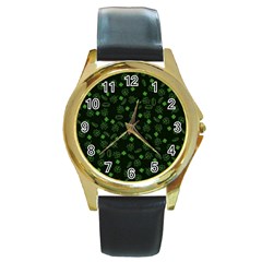 St Patricks day pattern Round Gold Metal Watch