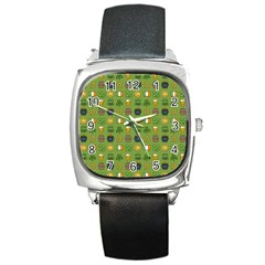 St Patricks Day Pattern Square Metal Watch by Valentinaart