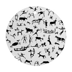 Petroglyph Runic Cavemen Nordic Black Paleo Drawings Pattern Round Ornament (two Sides) by snek