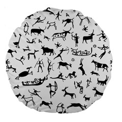 Petroglyph Runic Cavemen Nordic Black Paleo Drawings Pattern Large 18  Premium Flano Round Cushions by snek