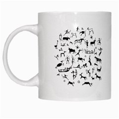 Petroglyph Runic Cavemen Nordic Black Paleo Drawings Pattern White Mugs by snek