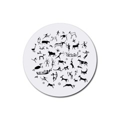 Petroglyph Runic Cavemen Nordic Black Paleo Drawings Pattern Rubber Coaster (round)  by snek