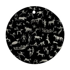 Petroglyph Nordic Beige And Black Background Petroglyph Nordic Beige And Black Background Round Ornament (two Sides) by snek