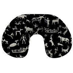 Petroglyph Nordic Beige And Black Background Petroglyph Nordic Beige And Black Background Travel Neck Pillows by snek