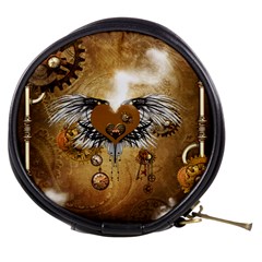 Wonderful Steampunk Heart With Wings, Clocks And Gears Mini Makeup Bag by FantasyWorld7