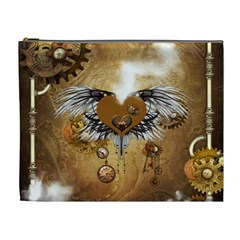 Wonderful Steampunk Heart With Wings, Clocks And Gears Cosmetic Bag (xl) by FantasyWorld7