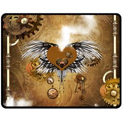 Wonderful Steampunk Heart With Wings, Clocks And Gears Fleece Blanket (medium)  by FantasyWorld7