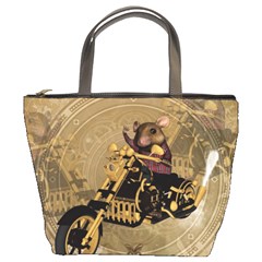 Funny Cute Mouse On A Motorcycle Bucket Bag by FantasyWorld7