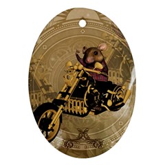 Funny Cute Mouse On A Motorcycle Ornament (oval) by FantasyWorld7