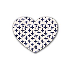 Pattern Ink Blue Navy Crosses Grunge Flesh And Navy Pattern Ink Crosses Grunge Flesh Beige Background Heart Coaster (4 Pack)  by genx