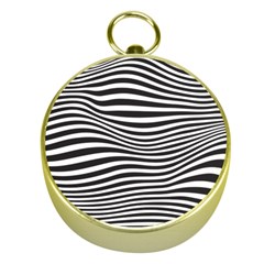 Retro Psychedelic Waves Pattern 80s Black And White Gold Compasses by genx