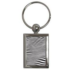 Retro Psychedelic Waves Pattern 80s Black And White Key Chains (rectangle) 