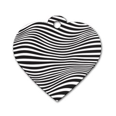 Retro Psychedelic Waves Pattern 80s Black And White Dog Tag Heart (two Sides) by genx