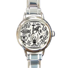 African Senufo Korhogo Tribal Ethnic Art Elements Vector Round Italian Charm Watch by BluedarkArt