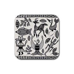 African Senufo Korhogo Tribal Ethnic Art  Rubber Coaster (square)  by BluedarkArt