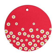 Flowers White Daisies Pattern Red Background Flowers White Daisies Pattern Red Bottom Round Ornament (two Sides) by genx