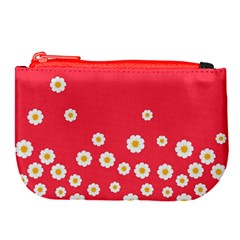 Flowers White Daisies Pattern Red Background Flowers White Daisies Pattern Red Bottom Large Coin Purse by genx