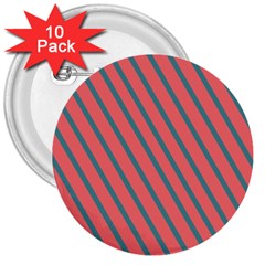 Living Coral Diagonal Stripes 3  Buttons (10 Pack)  by LoolyElzayat