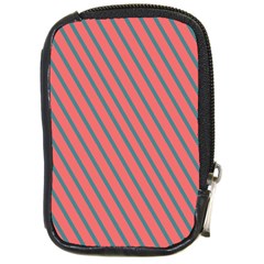 Living Coral Diagonal Stripes Compact Camera Leather Case by LoolyElzayat