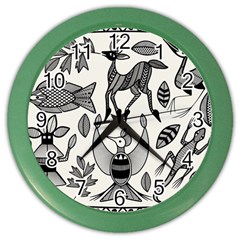 African Senufo Korhogo Tribal Ethnic Art  Color Wall Clock by BluedarkArt